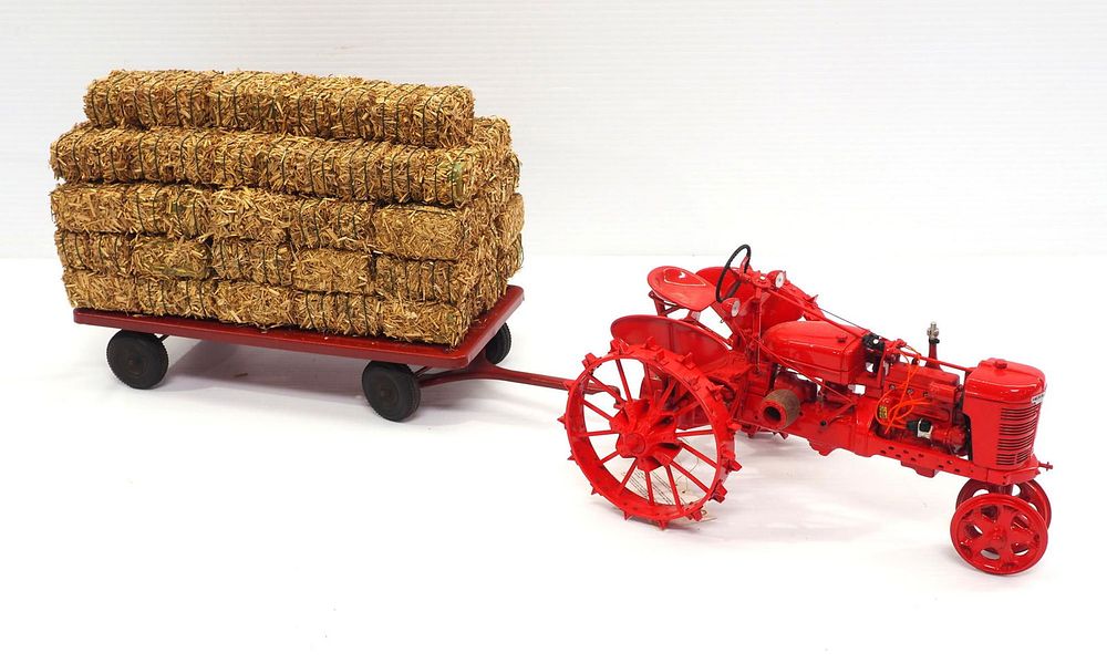 Lot 1081: Custom John Deere hay wagon and IH tractor