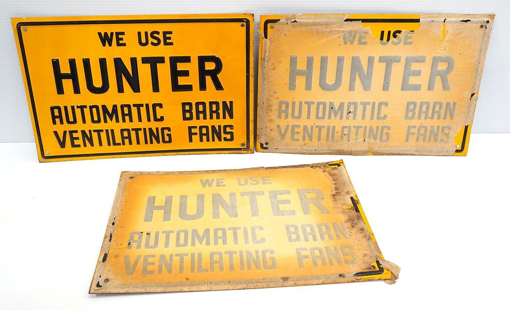Lot 1296: (3) Hunter Automatic Barn Ventilating Fans signs