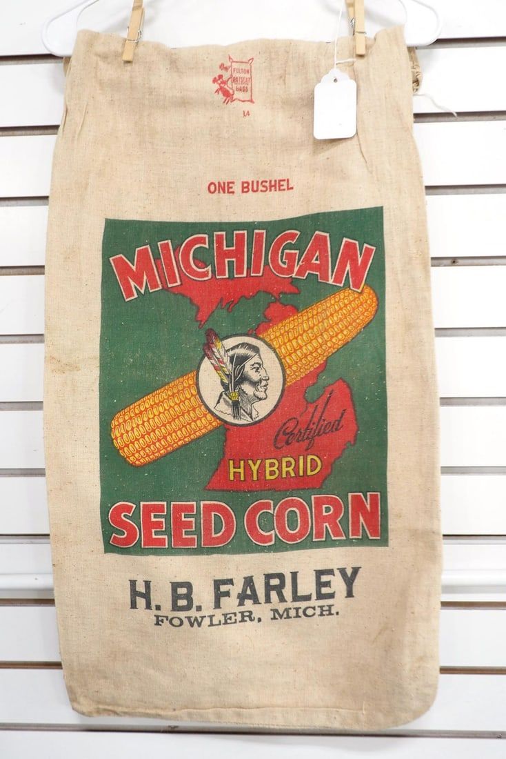 Lot 1727: Michigan seed corn bag