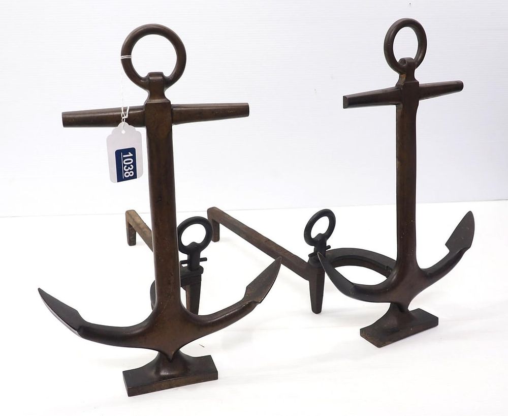 Lot 1038: Set of andirons shaped like boat anchors