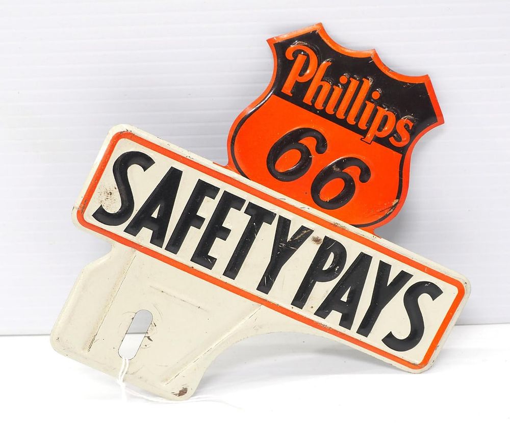 Lot 1047: Phillips 66 'Safety Pays' license plate topper