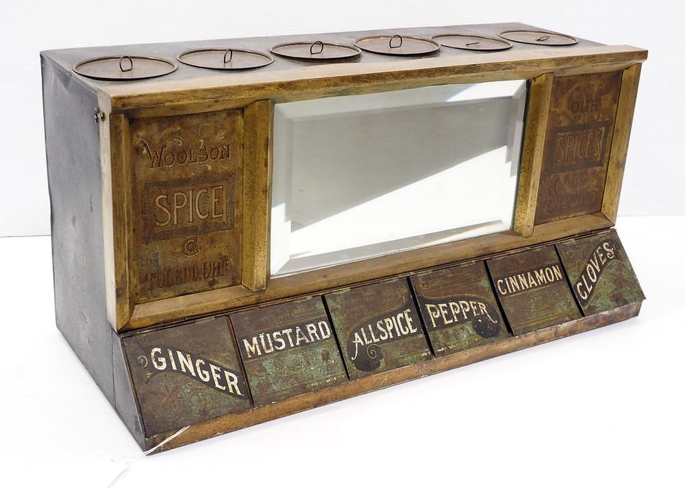 Lot 1113: Tin countertop Wolson spice cabinet