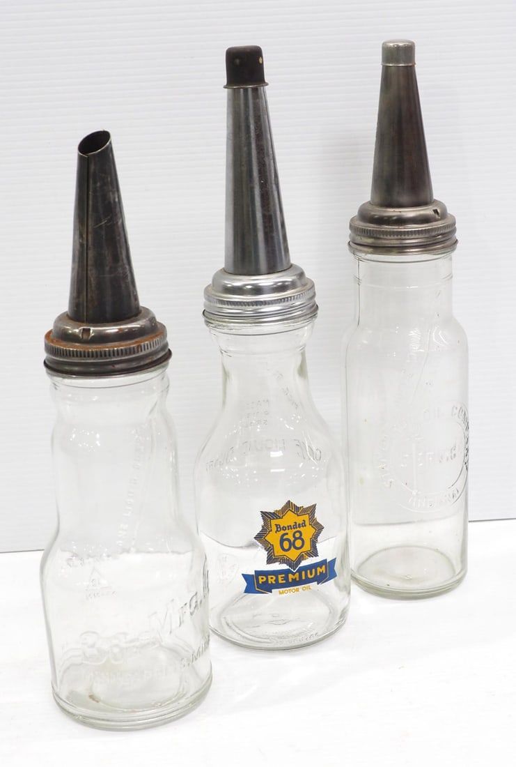 Lot 1224: (3) 1-quart glass oil bottles with spouts: