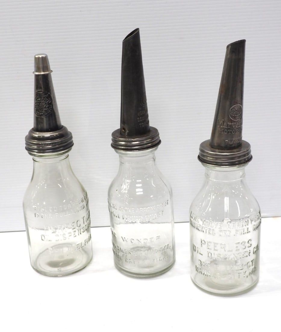Lot 1226: (3) 1-quart glass oil bottles with spouts