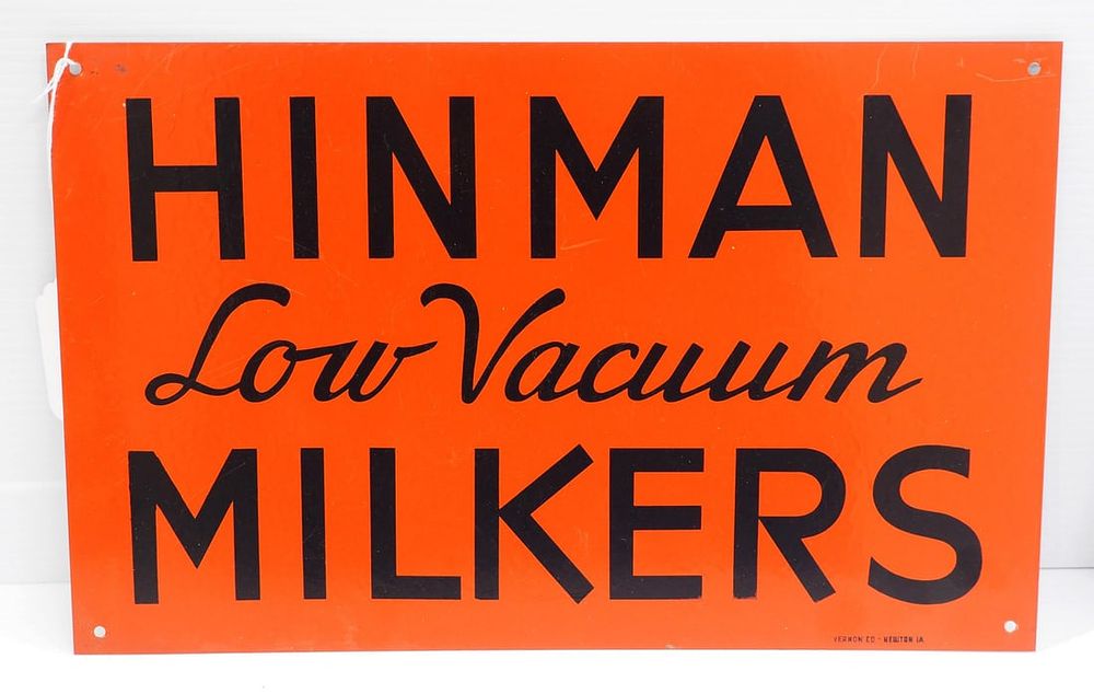 Lot 1272: Hinman Low-Vacuum Milkers sign
