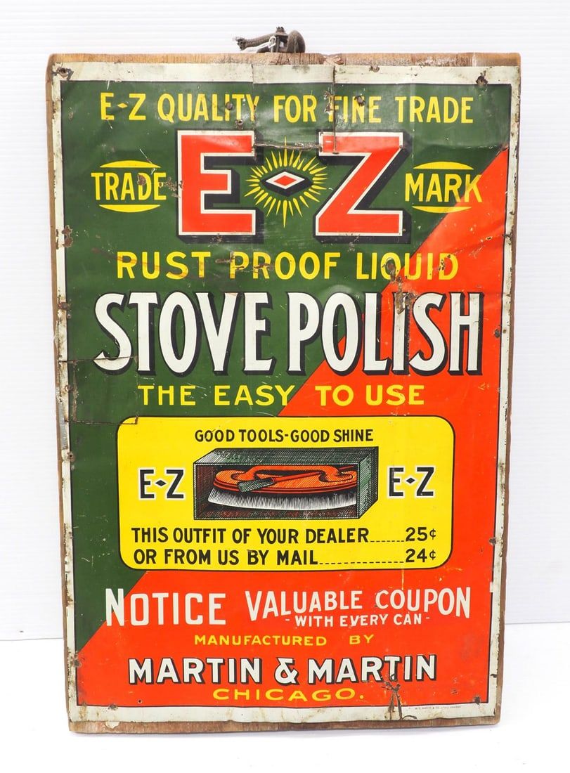 Lot 1292: E-Z Stove Polish sign