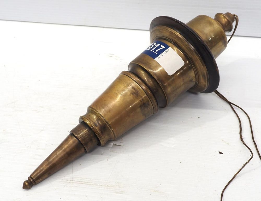 Lot 1317: Early wood & brass bridge-maker's plumb bob