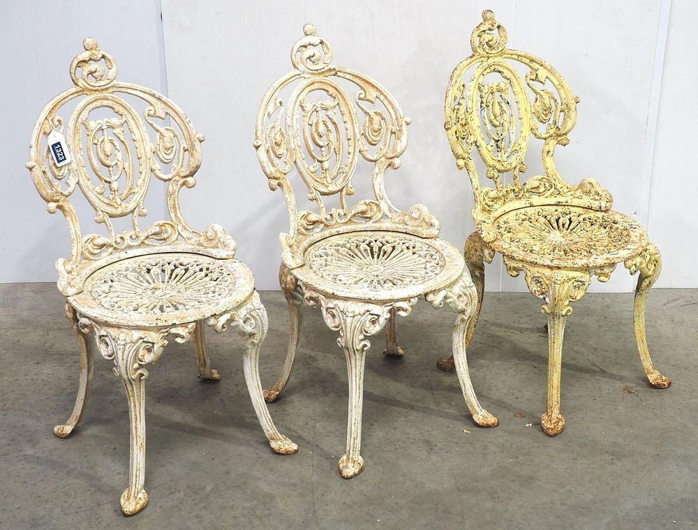 Lot 1323: (3) Cast iron outdoor chairs