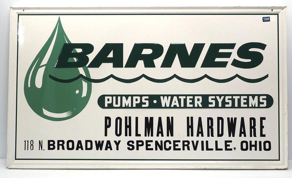 Lot 1324: Barnes Pumps & Water Systems sign