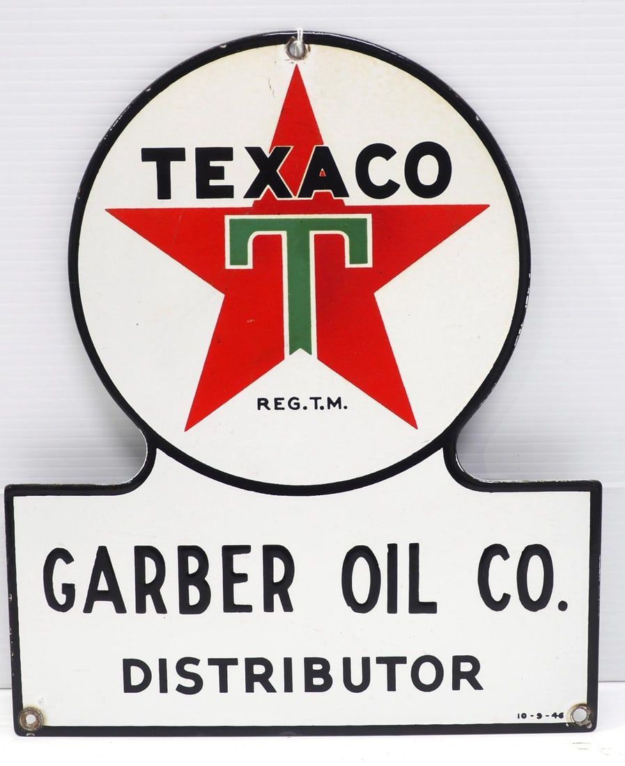 Lot 1341: Texaco "Garber Oil Co." Distributor sign