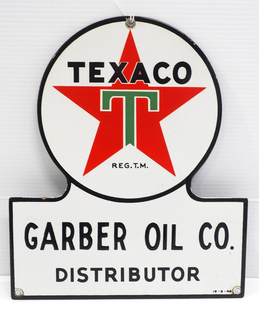 Lot 1342: Texaco "Garber Oil Co." Distributor sign