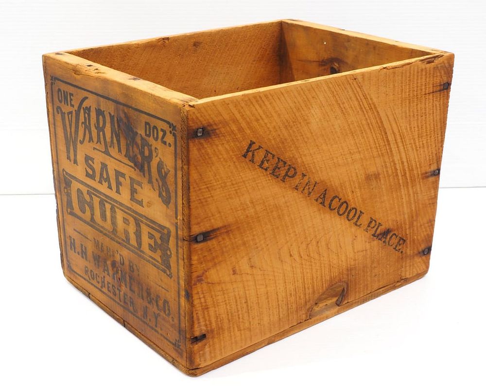 Lot 113: Warner's Safe Cure wooden shipping box