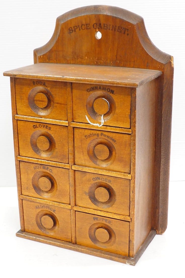Lot 348: 8-drawer wall-mount wooden spice cabinet