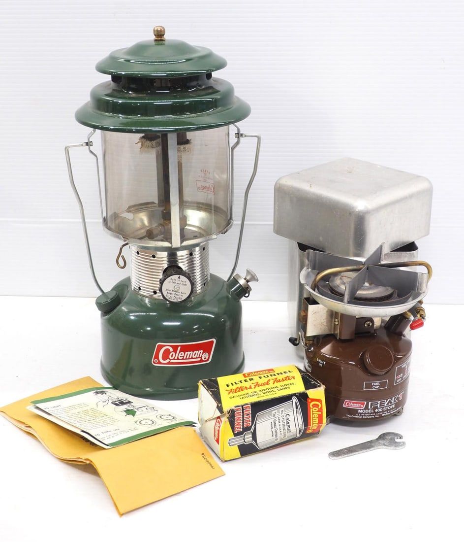 Lot 354: Coleman lantern, stove, and funnel