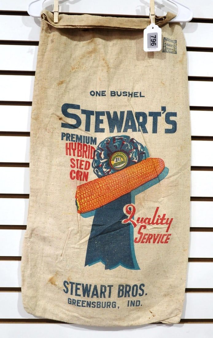 Lot 796: Stewart's Premium Hybrid cloth seed corn bag