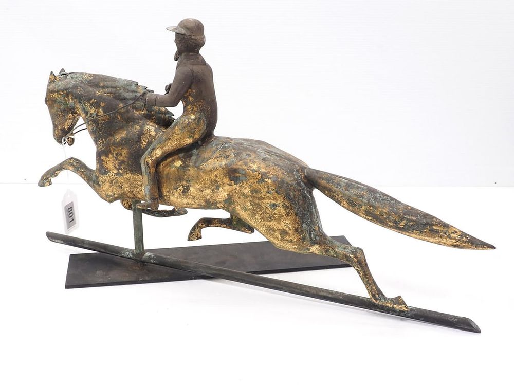 Lot 801: Copper full-body horse & rider weathervane