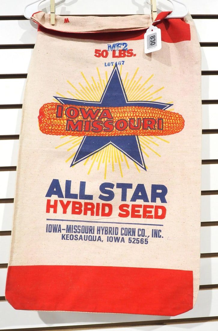 Lot 830: Iowa Missouri All Star Hybrid cloth seed corn bag