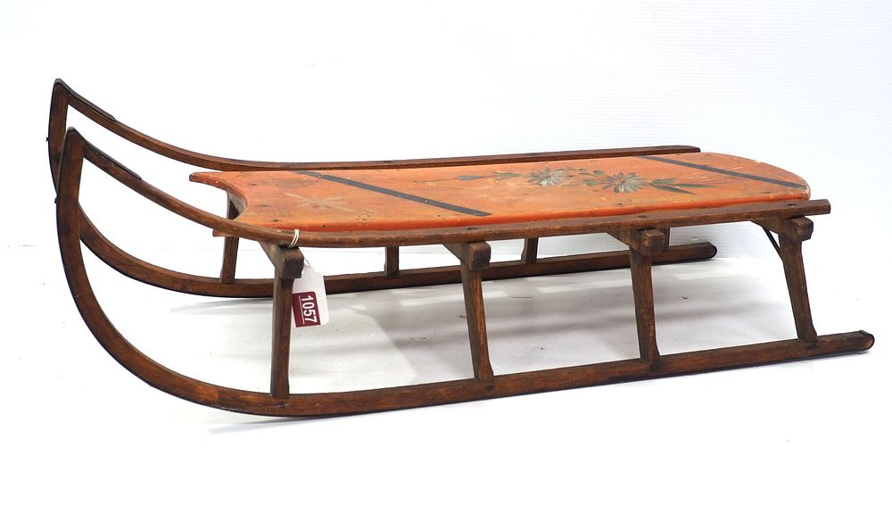 Lot 1057: Early child's painted wooden sled