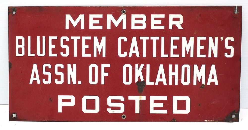 Lot 1060: Bluestem Cattlemen's Assn of Oklahoma sign