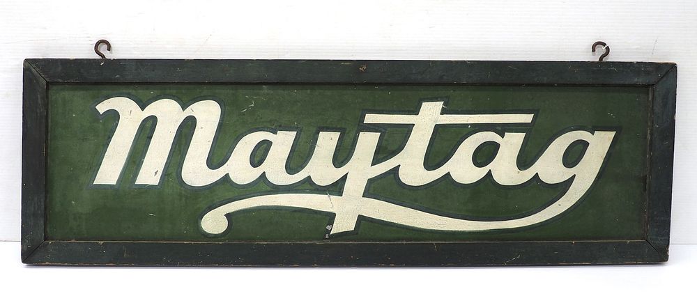 Lot 1068: Maytag sign with wood frame