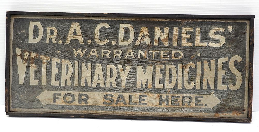Lot 1140: Veterinary Medicines store sign with frame