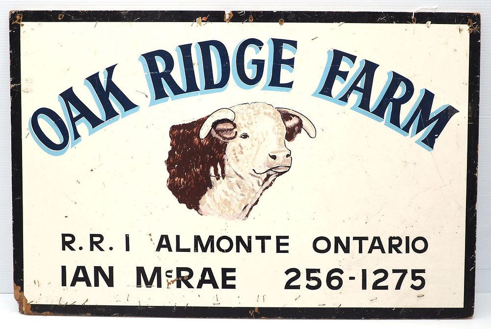 Lot 1229: Wooden Oak Ridge Farm Cattle sign