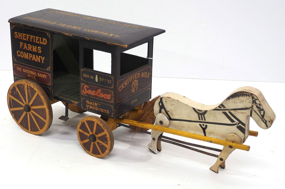 Lot 1328: "Sheffield Farms" wooden horse-drawn wagon