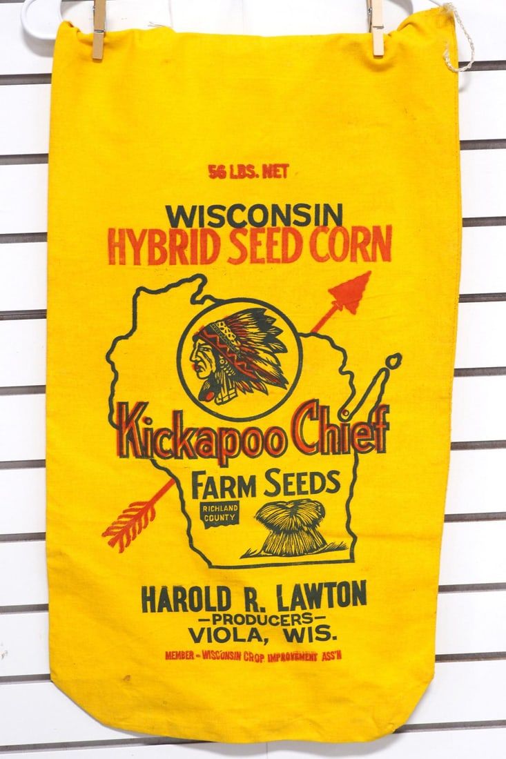 Lot 1600J: Cloth seed corn bag - Wisconsin Kickapoo Chief