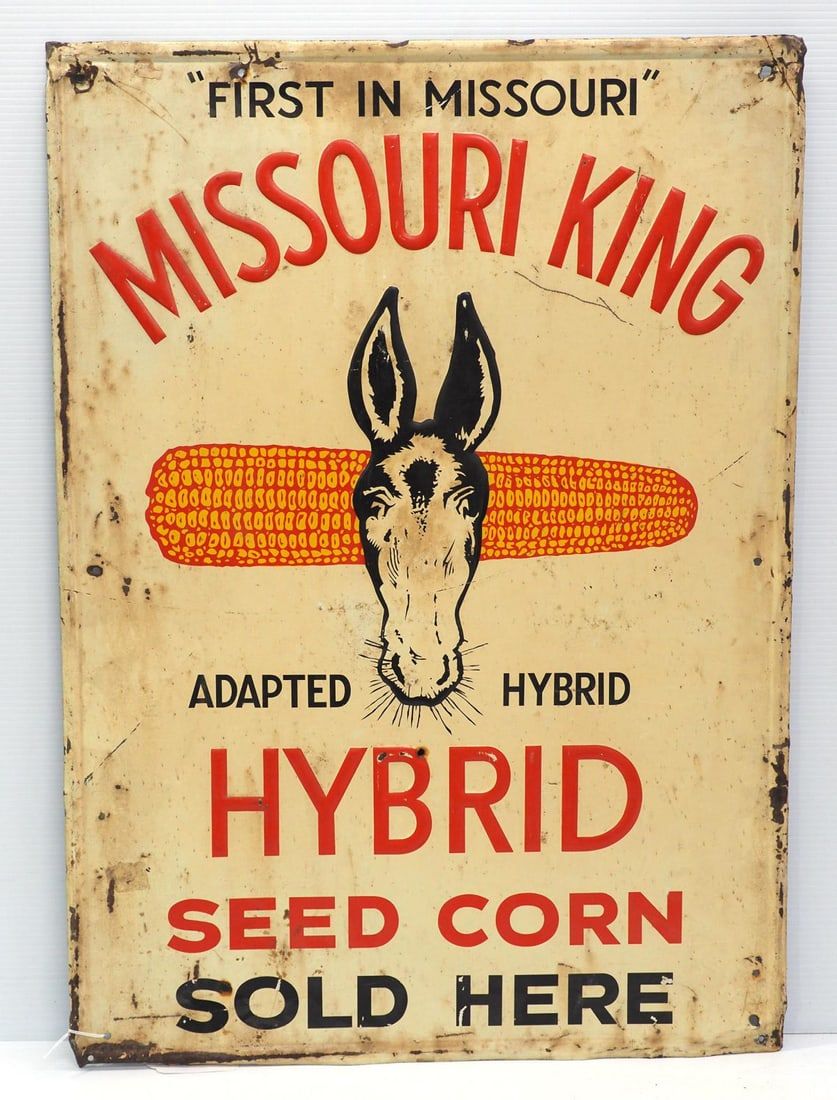 Lot 1603: Missouri King Hybrid Seed Corn sign