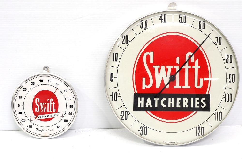 Lot 1657: (2) Swift Hatcheries thermometers