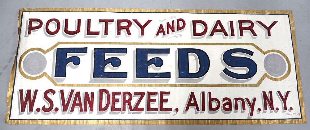 Lot 1687: Colorful Poultry and Dairy Feeds canvas-back sign