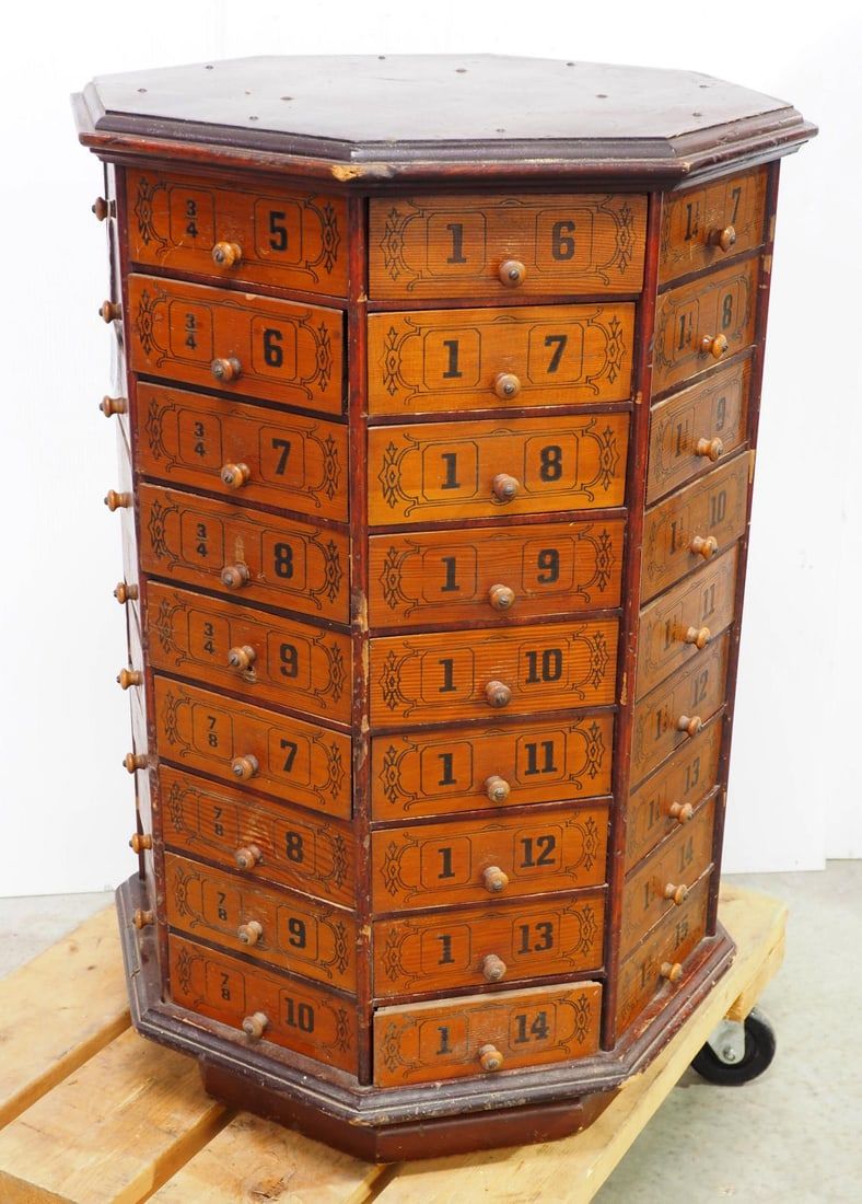 Lot 2163: Wooden 72-drawer octagon bolt cabinet
