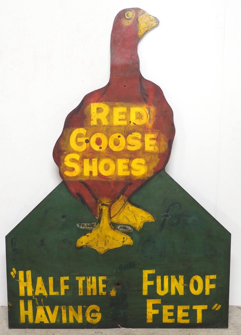 Lot 2227: Double-sided heavy metal Red Goose Shoes sign