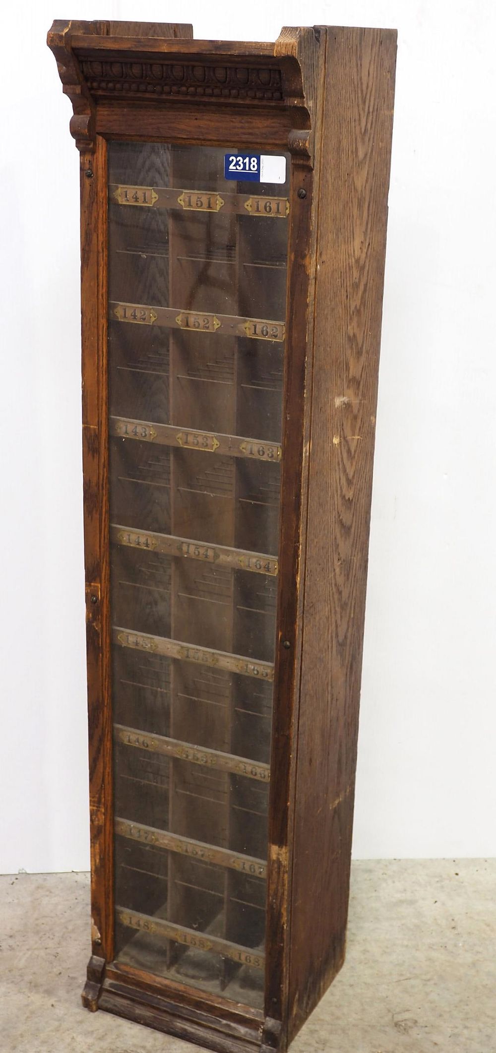 Lot 2318: Oak post office 28-hole cubby with glass front