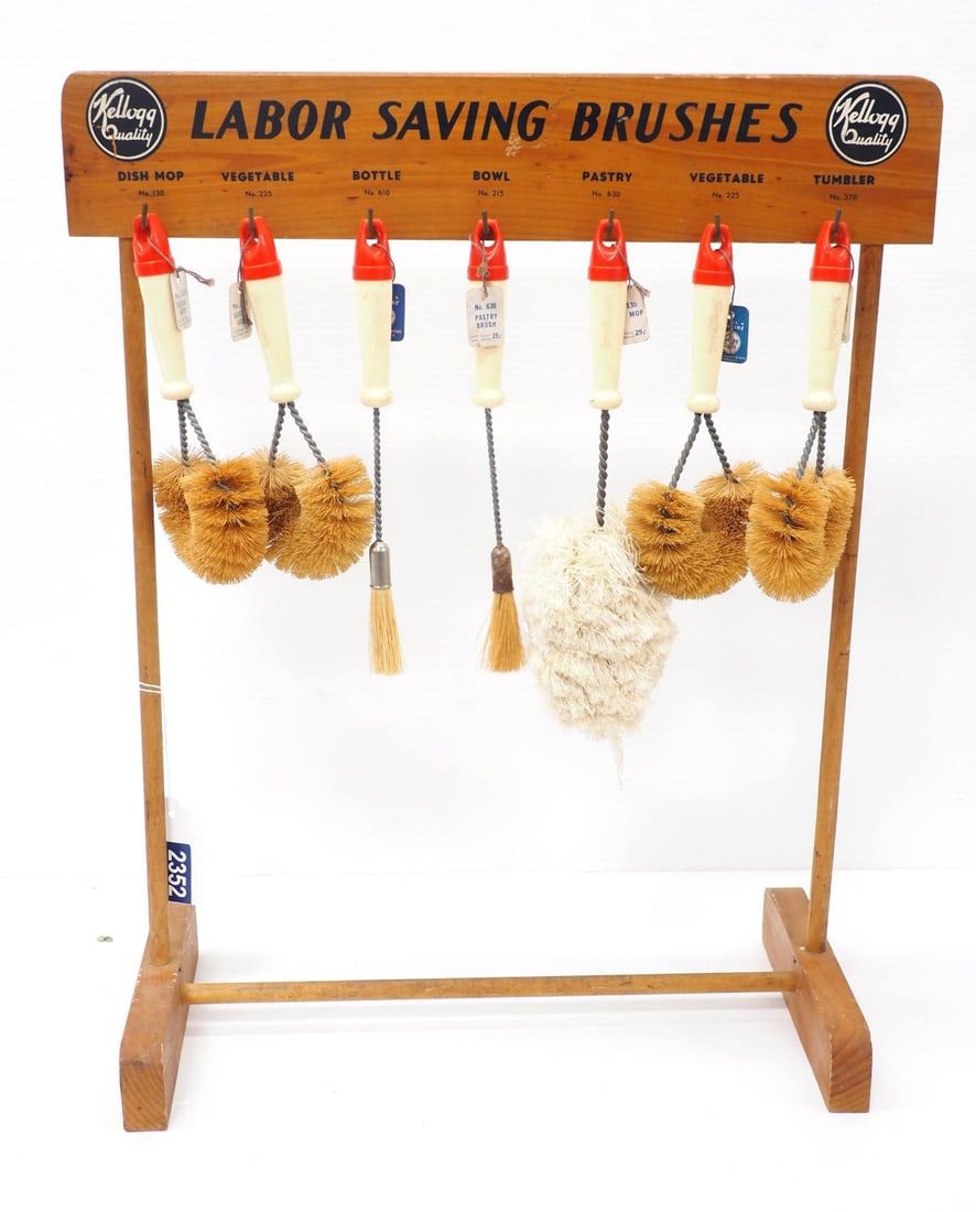 Lot 2352: Wooden Kellogg Quality store brush display