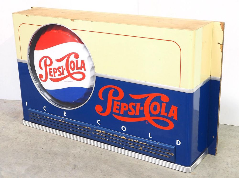 Lot 2355: Wooden Pepsi sign with encased Pepsi-Cola cap