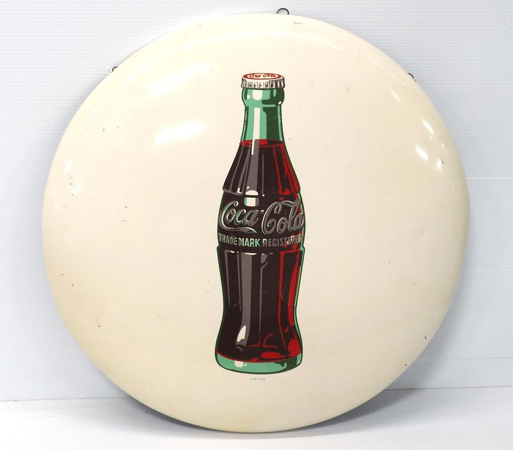 Lot 2440: white Coca Cola button sign