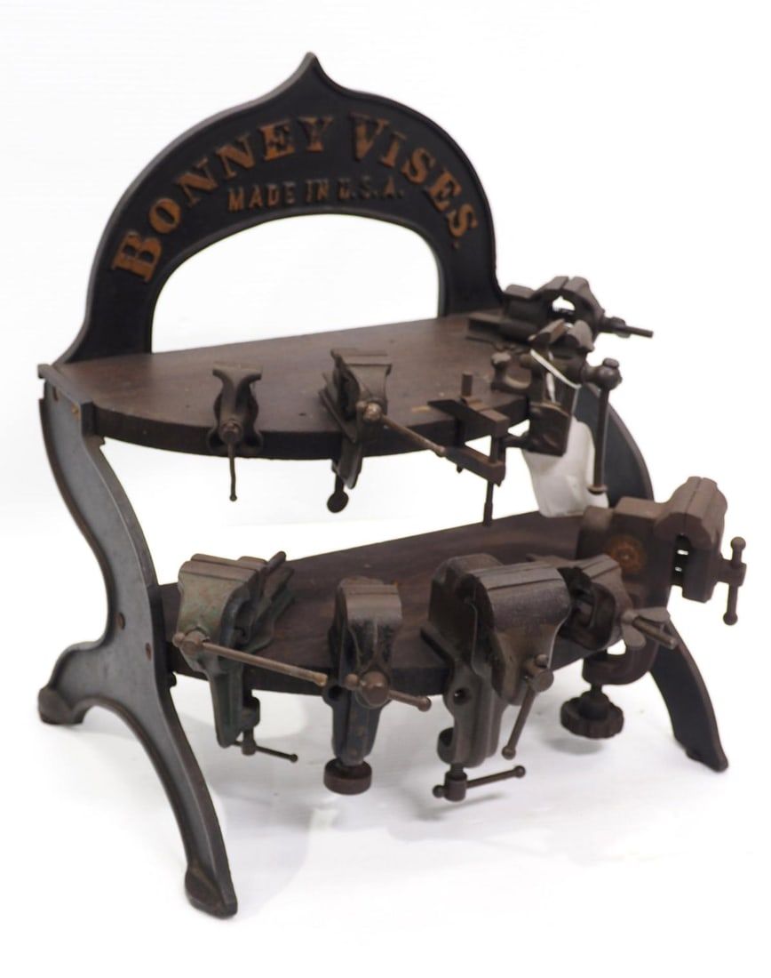 Lot 538: Bonney Vises display with 10 vises