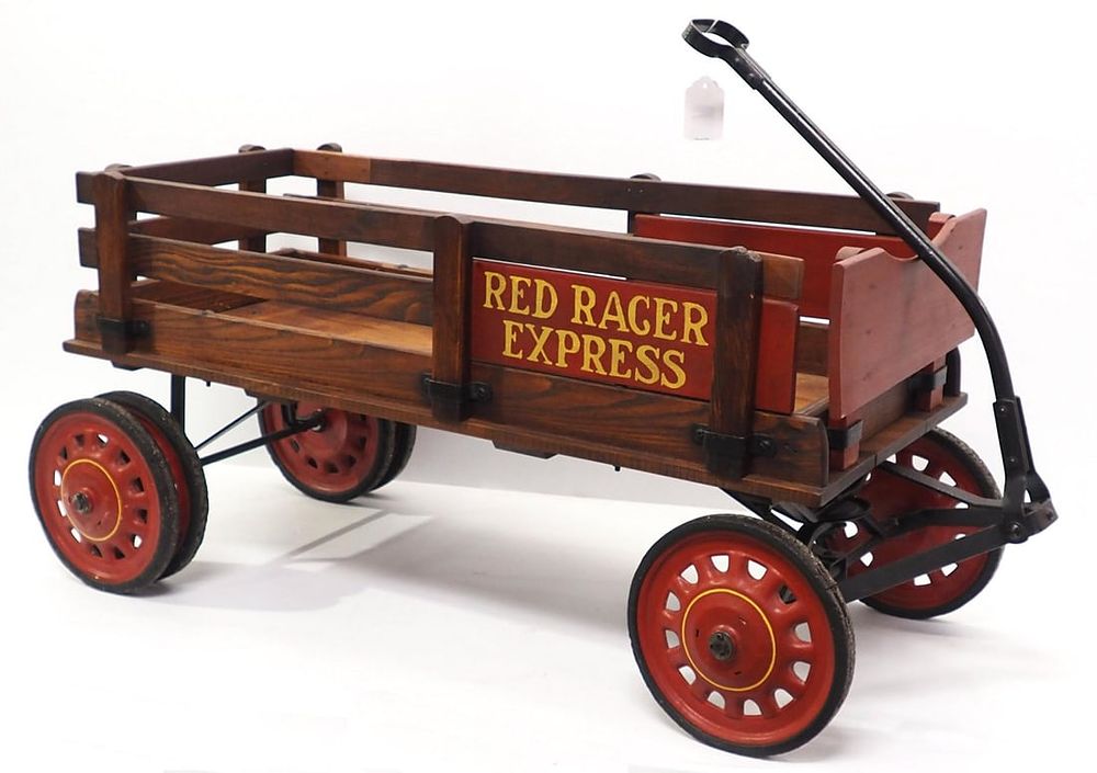 Lot 187: Red Racer Express child's wooden wagon