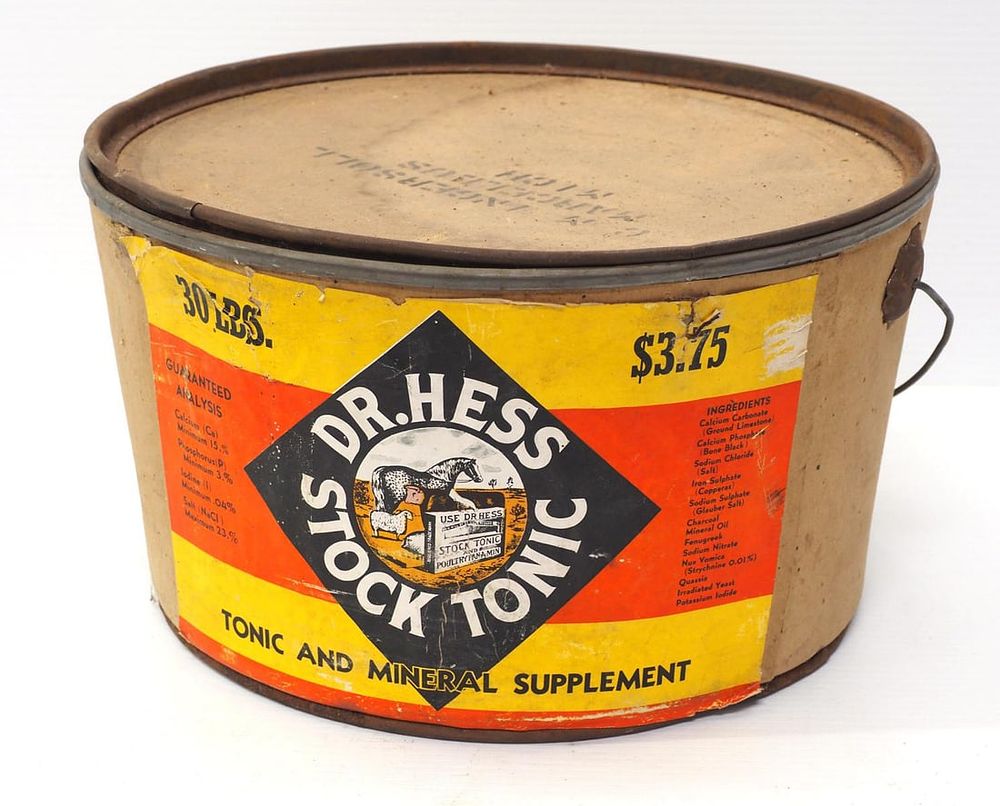 Lot 332: Dr. Hess Stock Tonic cardboard pail