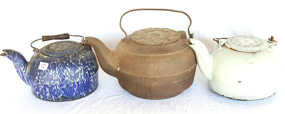 Lot 1074: (3) Iron Kettles