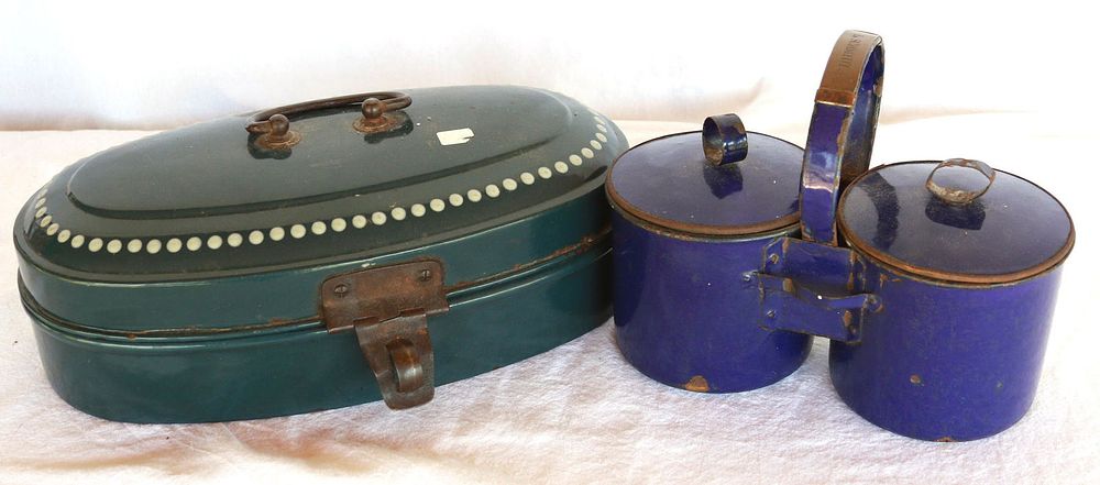 Lot 1087: (2) Enamel early Kitchen Wares