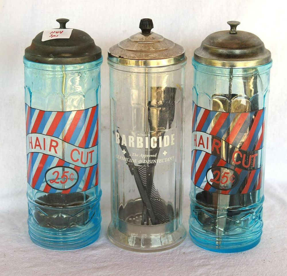 Lot 1144: (3) Glass Barber Bottles
