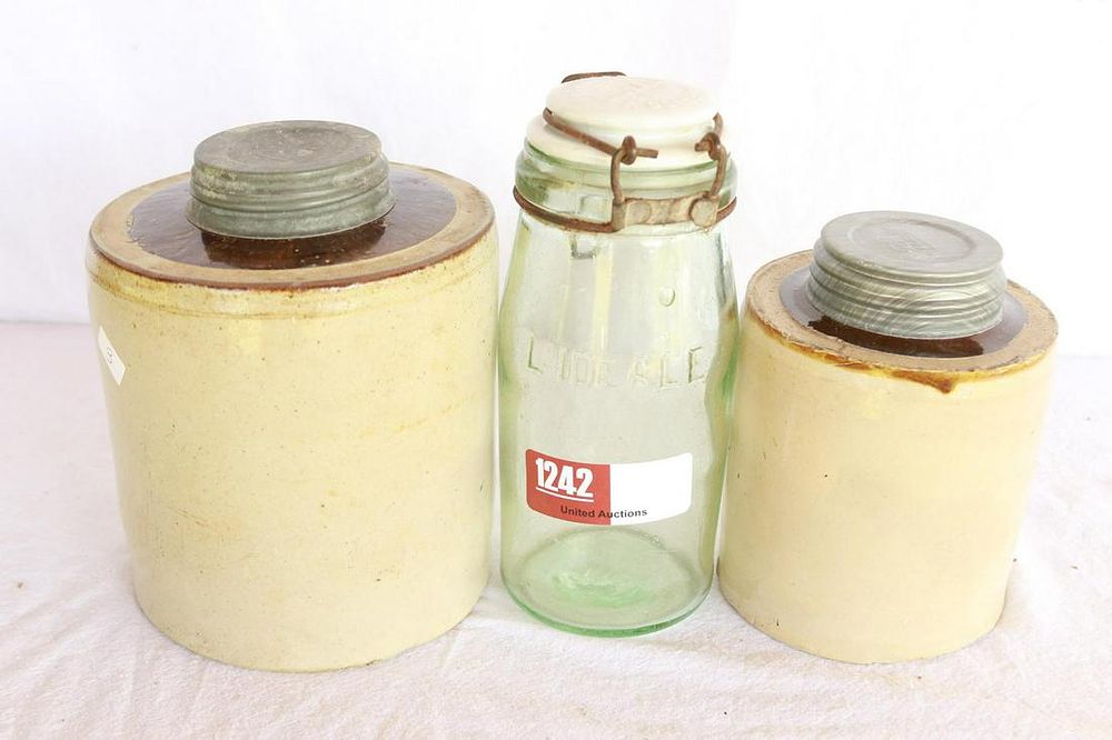 Lot 1242: (2) Macomb Pottery Preservatives Stoneware Jars