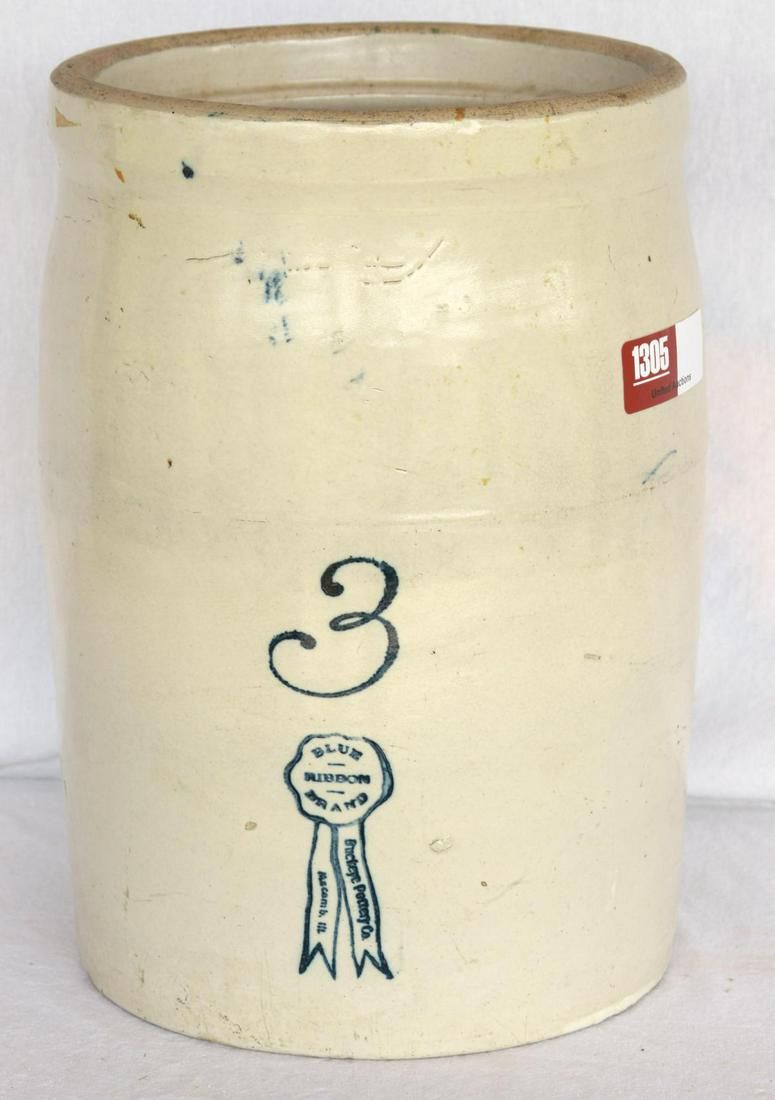 Lot 1305: Blue Ribbon Blue Decorated Stoneware Crock