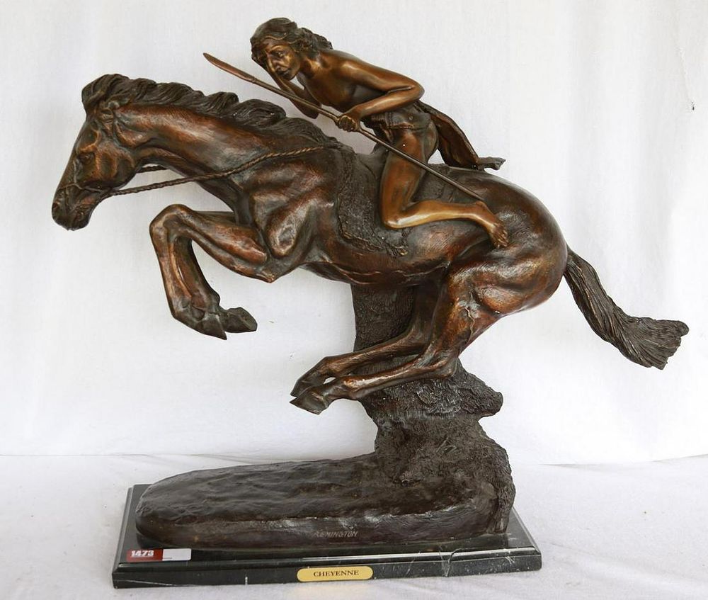 Lot 1473: Bronzed Remgington Cheyenne Statue