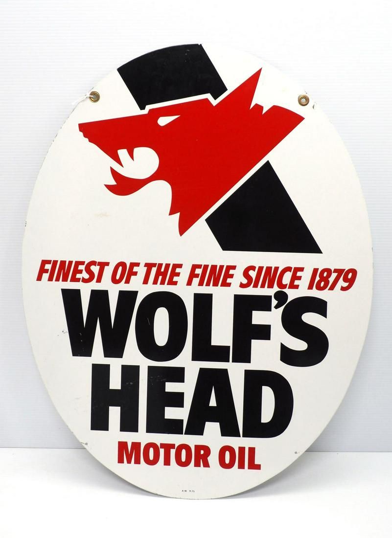 Lot 1020: Wolf's Head Motor Oil sign