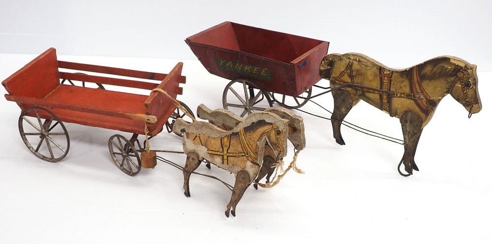 Lot 1041: (2) Wooden horse-drawn toys