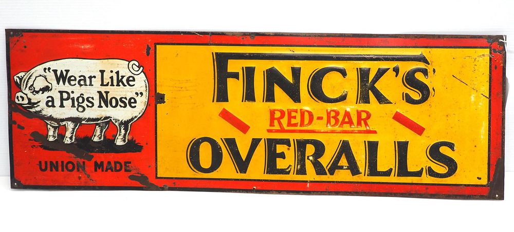 Lot 1059: Finck's Red-Bar Overalls sign