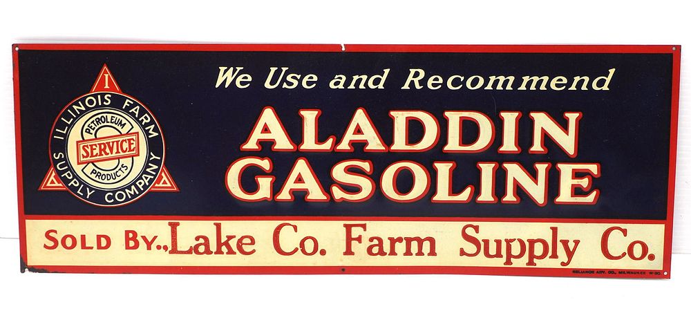 Lot 1061: Aladdin Gasoline sign, by Reliance